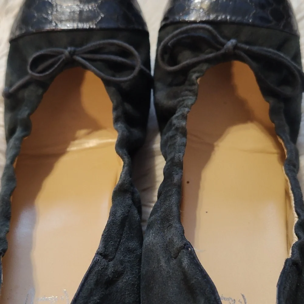 Amalfi By Rangoni Suede Cap Toe Ballet Flat Wedges Navy Blue Patent Croc Italy 7